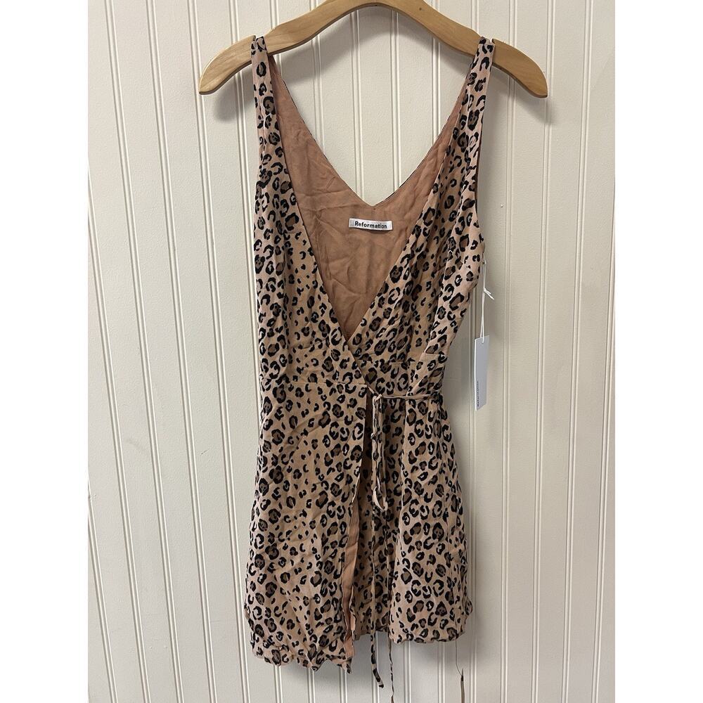 REFORMATION Feline Leopard Animal Print ANCHORAGE V-Neck Wrap Mini Dress XS NWT - Picture 5 of 10